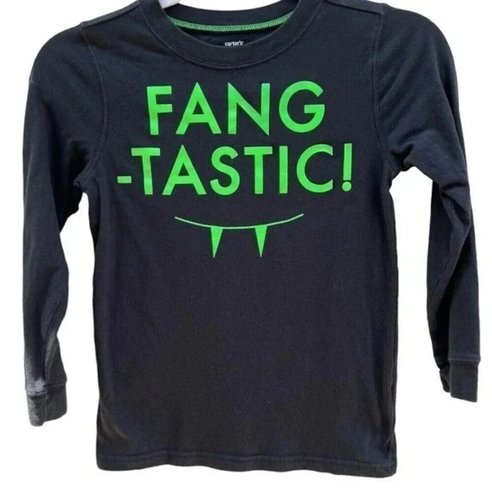 Carter's Size 7 Fang-Tastic Graphic‎ T-Shirt Long Sleeve Halloween Glow In Dark‍